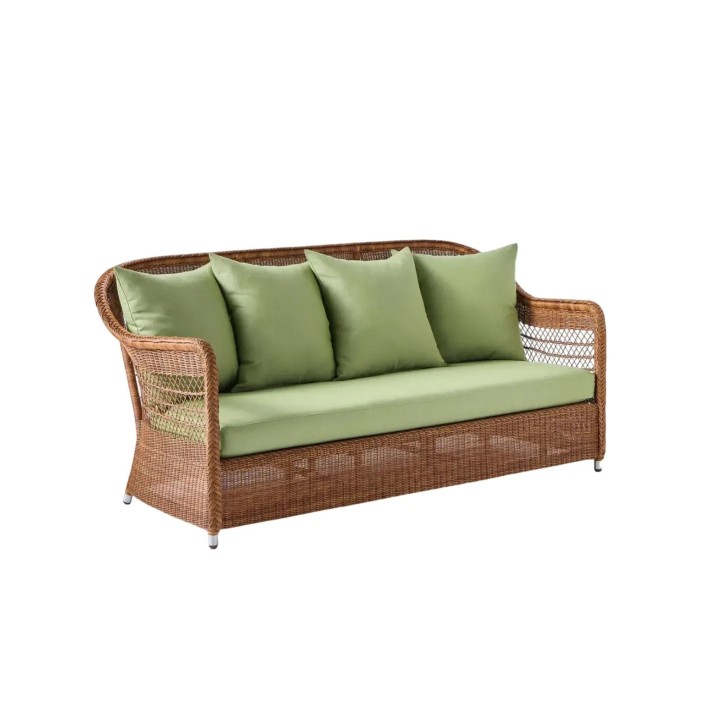 3-seater sofa in synthetic rattan BIARRITZ "chataigne" brown color