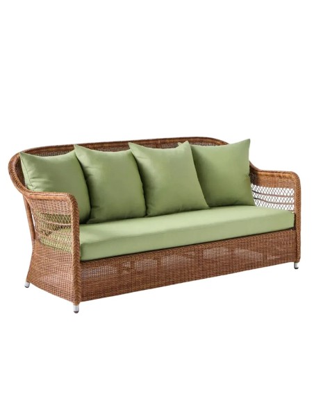 3-seater sofa in synthetic rattan BIARRITZ "chataigne" brown color