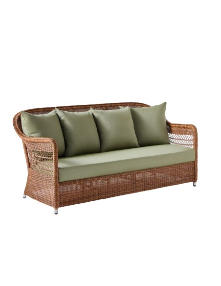 3-seater sofa in synthetic rattan BIARRITZ "chataigne" brown color