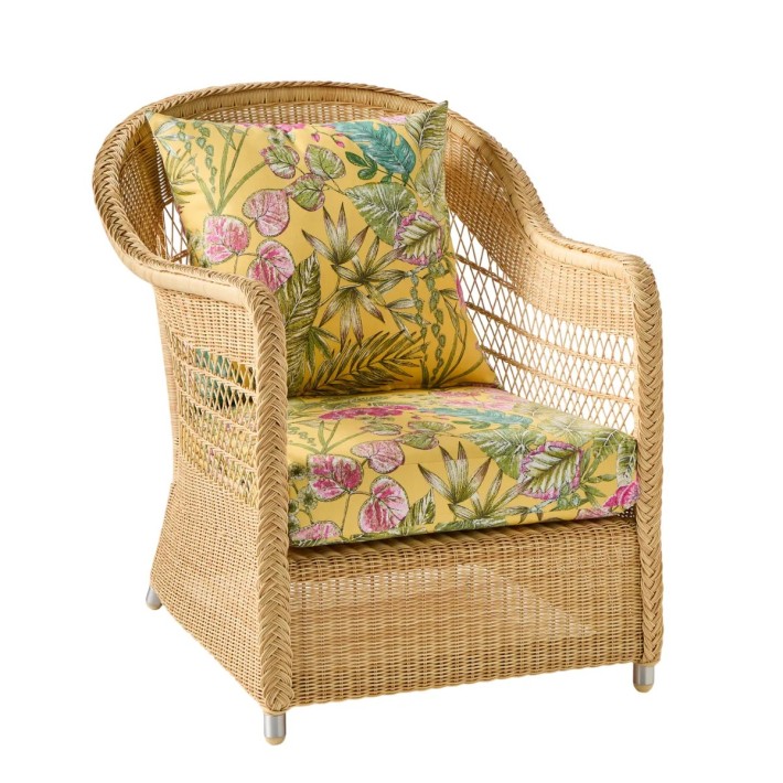 fauteuil en rotin synthétique naturel BIARRITZ - tissus au choix