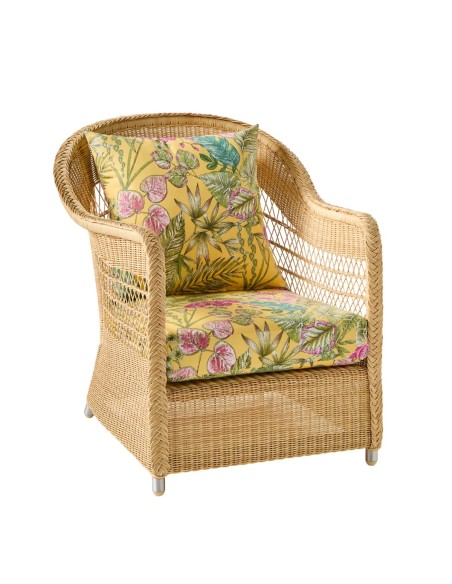 fauteuil en rotin synthétique naturel BIARRITZ - tissus au choix