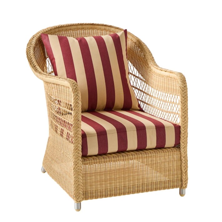 fauteuil en rotin synthétique naturel BIARRITZ - tissus au choix