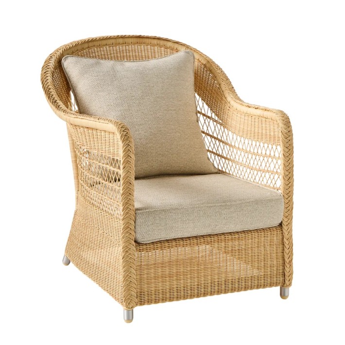 fauteuil en rotin synthétique naturel BIARRITZ - tissus au choix