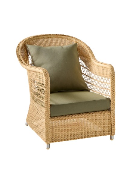 fauteuil en rotin synthétique naturel BIARRITZ - tissus au choix