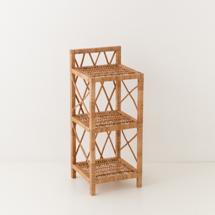 Small brown willow shelving unit