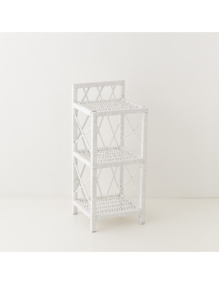 Small white lacquered willow shelving unit