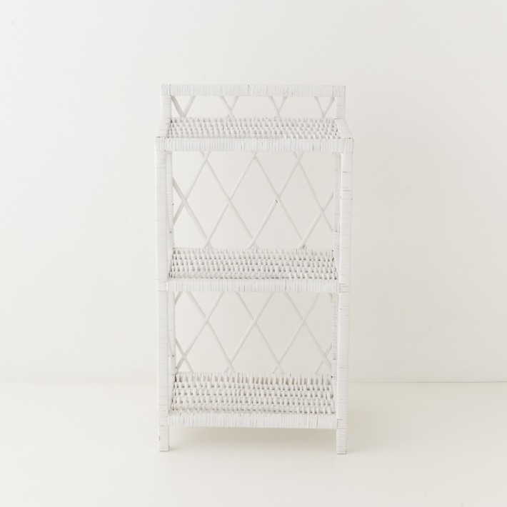 3-tier white lacquered willow shelving unit