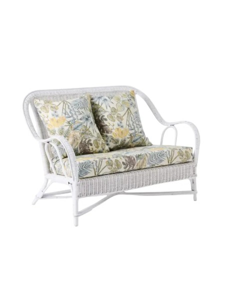 Primavera white lacquered rattan sofa with cushions