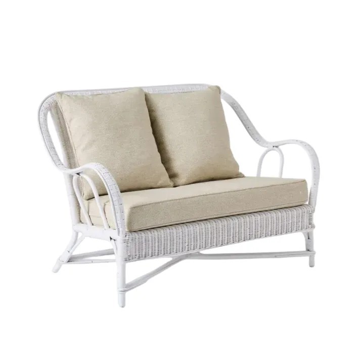 Primavera white lacquered rattan sofa with cushions