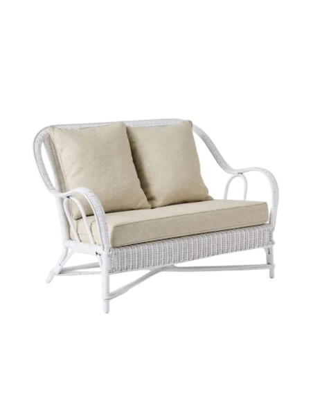 Primavera white lacquered rattan sofa with cushions