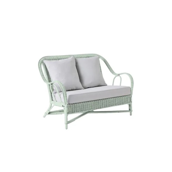 Primavera-coloured lacquered rattan sofa with cushions