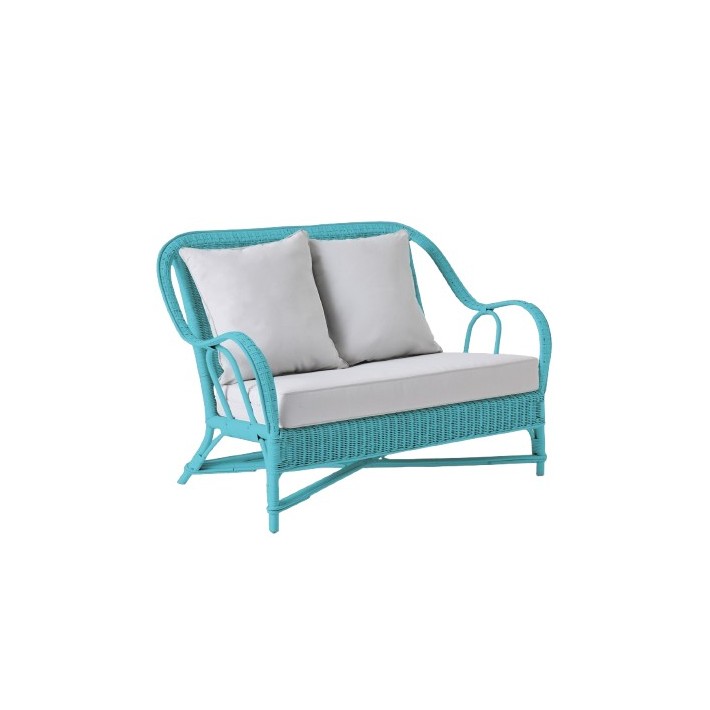 Primavera-coloured lacquered rattan sofa with cushions