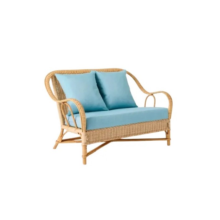 Canapé en rotin naturel Nantucket esprit grand père avec coussins