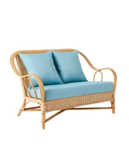 Canapé en rotin naturel Nantucket esprit grand père avec coussins