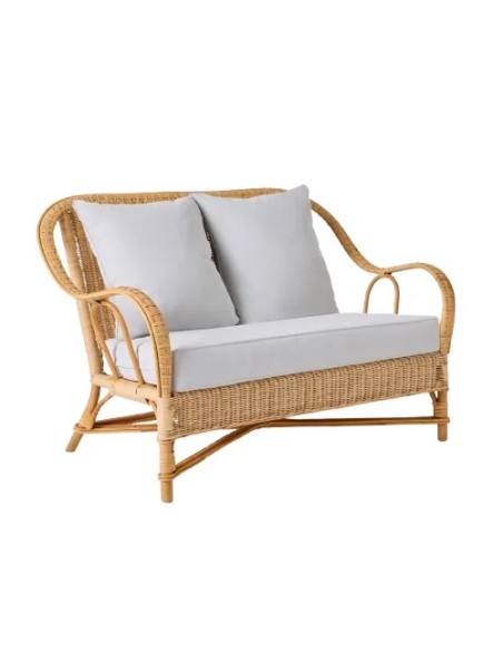 Canapé en rotin naturel Nantucket esprit grand père avec coussins