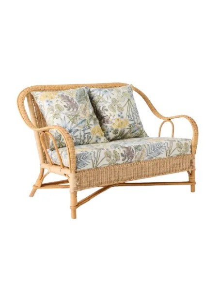 Canapé en rotin naturel Nantucket esprit grand père avec coussins