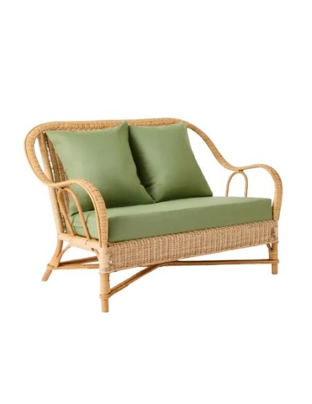 Canapé en rotin naturel Nantucket esprit grand père avec coussins