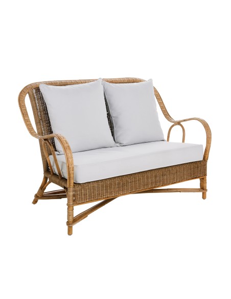 Nantucket patinated rattan sofa in grandad style with cushions