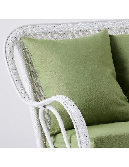 Primavera white lacquered rattan sofa with cushions
