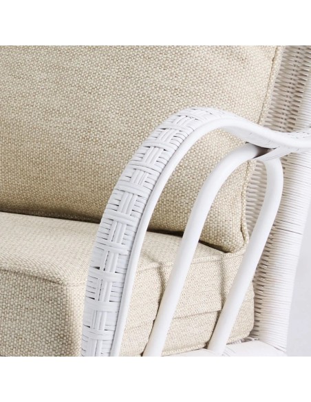 Primavera white lacquered rattan sofa with cushions