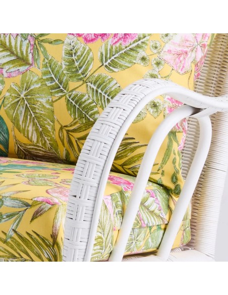 Primavera white lacquered rattan sofa with cushions