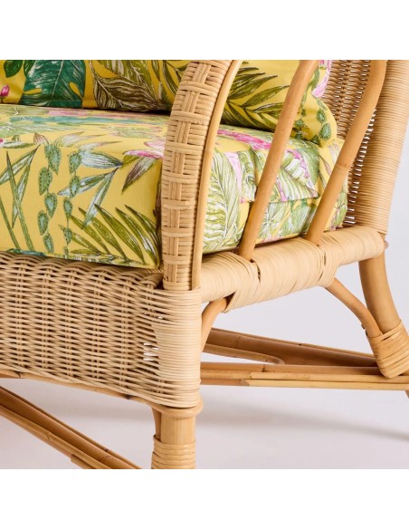 Canapé en rotin naturel Nantucket esprit grand père avec coussins
