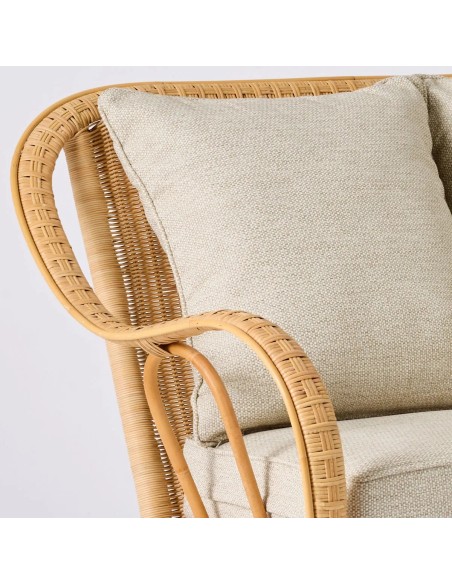 Canapé en rotin naturel Nantucket esprit grand père avec coussins