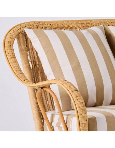 Canapé en rotin naturel Nantucket esprit grand père avec coussins