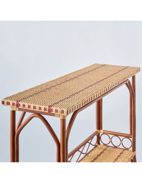 Detail of the woven rattan tray from the BAGATELLE console table collection