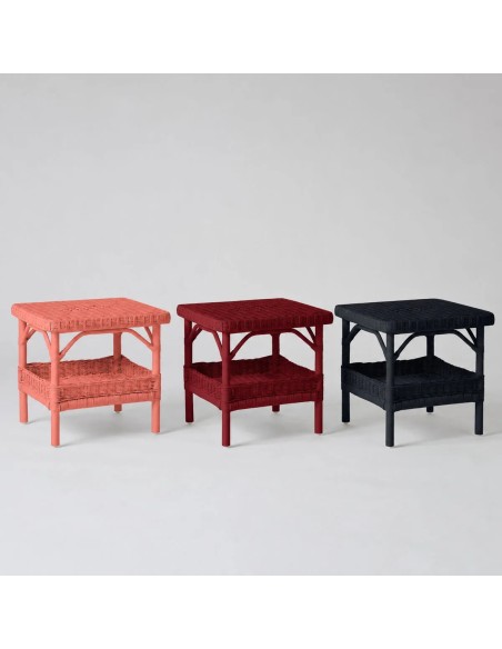Square coffee table in Primavera-coloured lacquered rattan