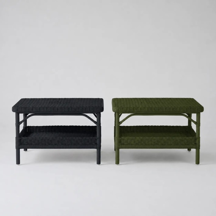 Rectangular coffee table in Primavera-coloured lacquered rattan