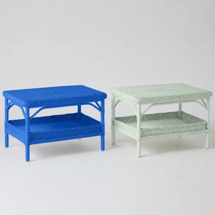 Rectangular coffee table in Primavera-coloured lacquered rattan