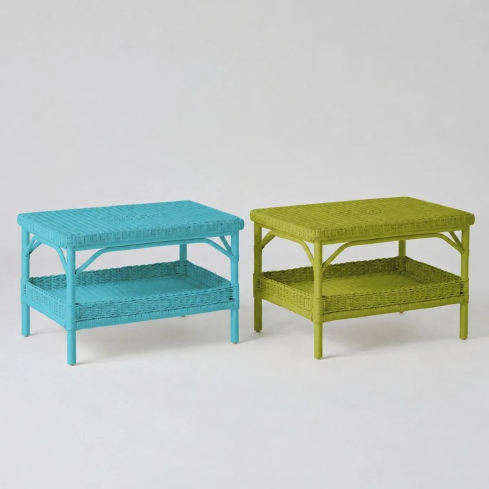 Rectangular coffee table in Primavera-coloured lacquered rattan