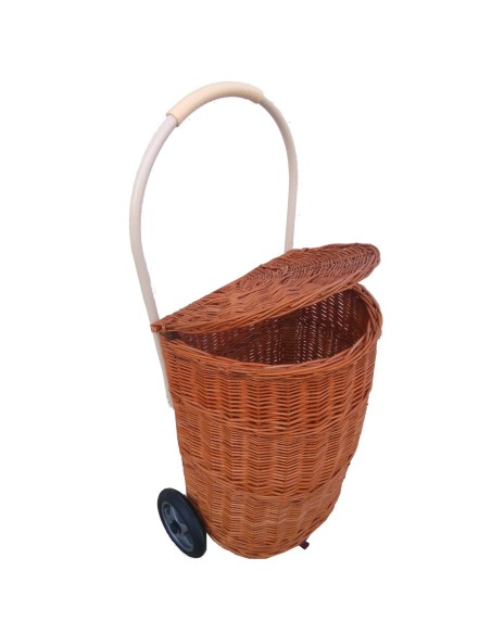 Wicker log basket on wheels