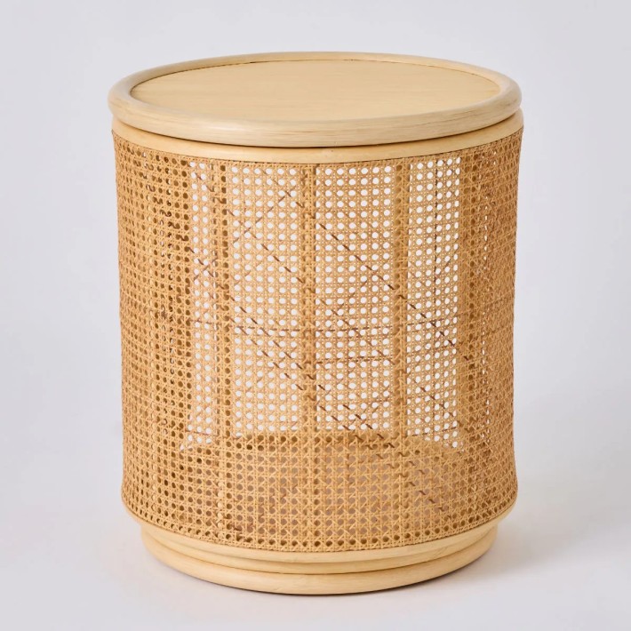 Table basse tournante TAMBOURIN avec plateau en rotin collection Orchid Edition