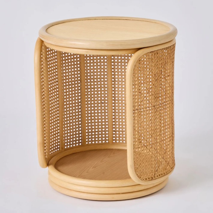 TAMBOURIN rotating bedside table, made entirely of rattan, from the Orchid Edition collection