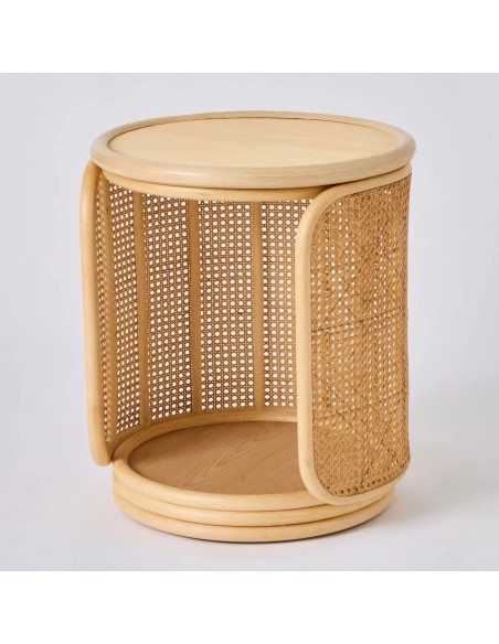 TAMBOURIN rotating bedside table, made entirely of rattan, from the Orchid Edition collection