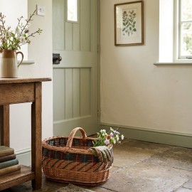 Panier à commissions en osier motif bruns-verts vue face 2