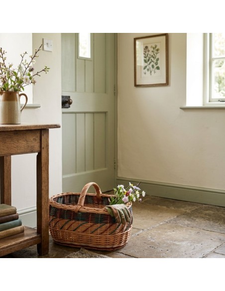 Panier en osier motif bruns-verts ambiance