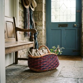 Panier à champignons en osier motif bleu rose 2