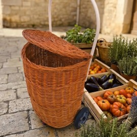 Brown natural wicker shopping basket on wheels 2