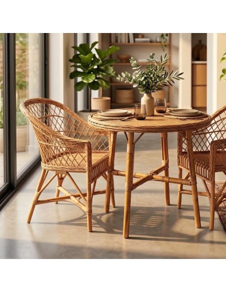 Ambiance table de repas en osier diamètre 100 cm