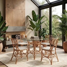 Round dining table in rattan Gingko collection Orchid Edition 2