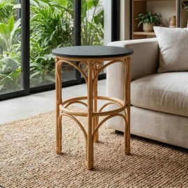Table basse GINGKO en canne de rotin grand modèle plateau stratifié effet marbre blanc 2