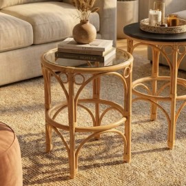 Small rattan cane coffee table from the Gingko collection with glass top 2