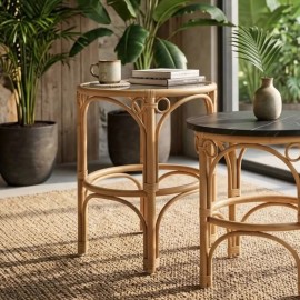 Large GINGKO coffee table in natural rattan with glass top 2