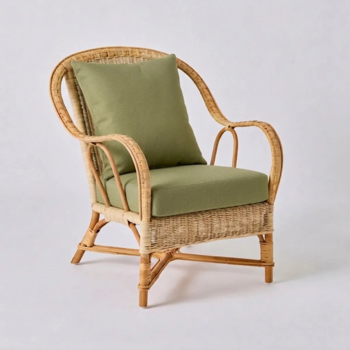 Fauteuil en rotin tressé NANTUCKET avec tissu algue
