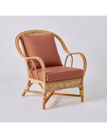 NANTUCKET woven rattan armchair with terra cotta fabric
