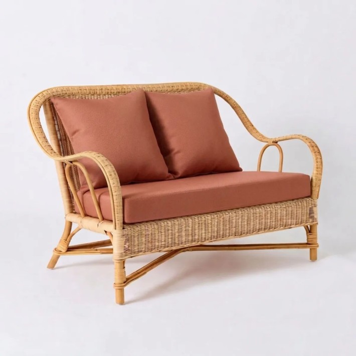 NANTUCKET natural rattan sofa, ‘Grandfather’ collection, in terra cotta fabric
