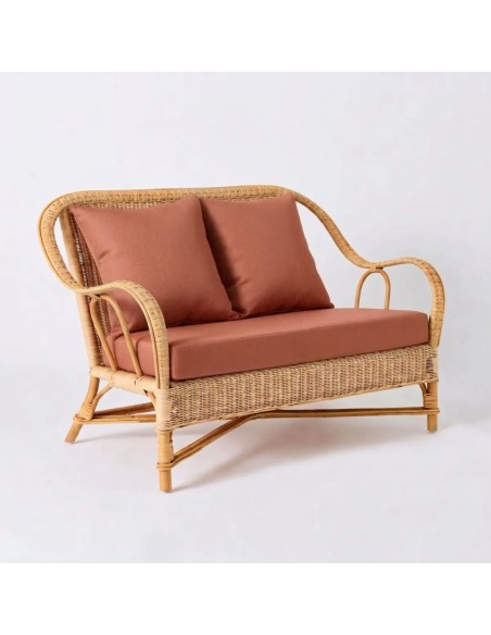 Canapé en rotin naturel NANTUCKET collection grand-père tissu terra cotta